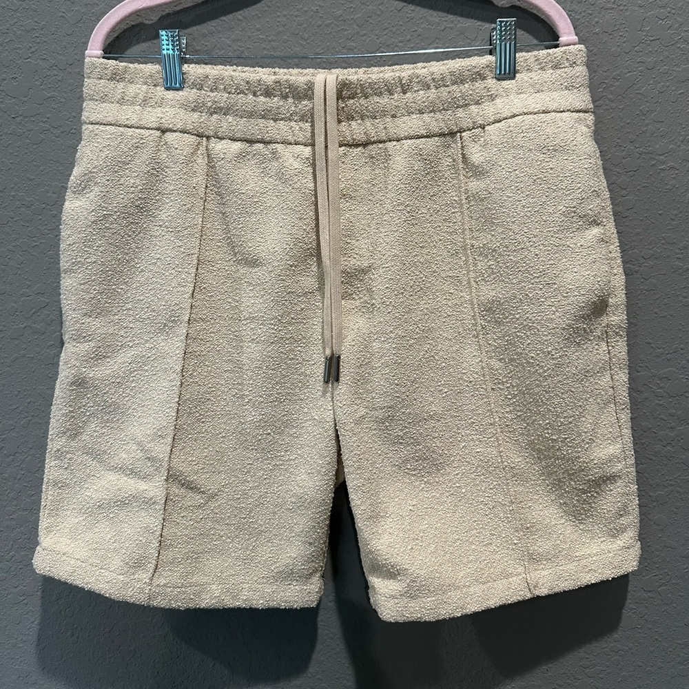 Maniere De Voir Cream Terry Flat Front Shorts